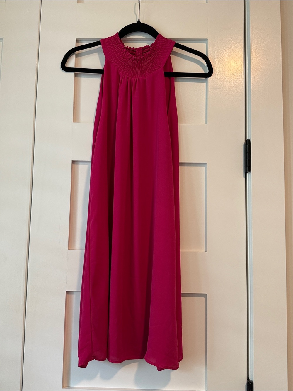 Krisa Sleeveless Smocked Halter Formal Dress in Bright Fuchsia